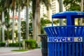 Blue Recycling Bin in the City Royalty Free Stock Photo