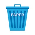 Blue recycle garbage bin for paper. Reuse or reduce symbol. Plastic recycle trash can. Trash can icon in flat. Waste recycling. Royalty Free Stock Photo