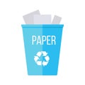 Blue Recycle Garbage Bin with Paper