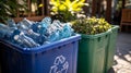 Blue Recycling Bin Filled with Plastic Bottles Royalty Free Stock Photo