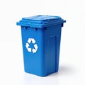 Blue recycling bin isolated on transparent background. Reusing resource management, selective waste recycle concept. Royalty Free Stock Photo