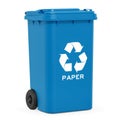 Blue recycling trash can for paper waste, 3D rendering