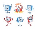 Blue and Red Alarm Clock Character with Funny Face Expression Vector Set Royalty Free Stock Photo