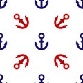 Blue and red Anchor icon isolated seamless pattern on white background. Vector Royalty Free Stock Photo