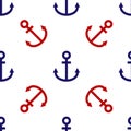 Blue and red Anchor icon isolated seamless pattern on white background. Vector Royalty Free Stock Photo