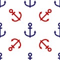 Blue and red Anchor icon isolated seamless pattern on white background. Vector Royalty Free Stock Photo