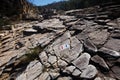 Blue and red arrows, on stones in the national park in the Brasil, shows the direction of forward and backward movement Royalty Free Stock Photo