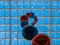 Blue and red balls going to point of view