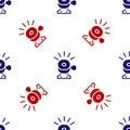 Blue and red Bicycle bell icon isolated seamless pattern on white background. Vector Royalty Free Stock Photo