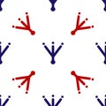 Blue and red Bird footprint icon isolated seamless pattern on white background. Animal foot. Vector Royalty Free Stock Photo