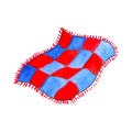 Blue and red blanket by watercolors on white background. Tartan plaid for bed.