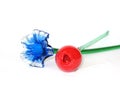 Blue and Red Blown Art Glass Flowers