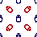 Blue and red Bottle of shampoo icon isolated seamless pattern on white background. Vector Royalty Free Stock Photo