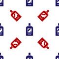 Blue and red Bottle of shampoo icon isolated seamless pattern on white background. Vector Illustration Royalty Free Stock Photo