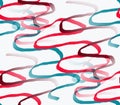 Blue, red, brown tape on white background