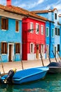 Blue And Red Buildings in Burano Royalty Free Stock Photo