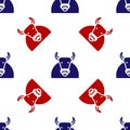 Blue and red Bull icon isolated seamless pattern on white background. Spanish fighting bull. Vector Royalty Free Stock Photo