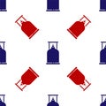 Blue and red Camping gas stove icon isolated seamless pattern on white background. Portable gas burner. Hiking, camping