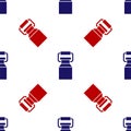 Blue and red Can container for milk icon isolated seamless pattern on white background. Vector Royalty Free Stock Photo