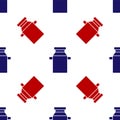 Blue and red Can container for milk icon isolated seamless pattern on white background. Vector Royalty Free Stock Photo