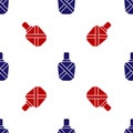 Blue and red Canteen water bottle icon isolated seamless pattern on white background. Tourist flask icon. Jar of water Royalty Free Stock Photo