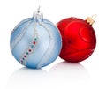 Blue and Red Christmas decoration baubles isolated on white back