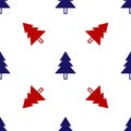 Blue and red Christmas tree icon isolated seamless pattern on white background. Merry Christmas and Happy New Year Royalty Free Stock Photo