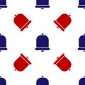 Blue and red Church bell icon isolated seamless pattern on white background. Alarm symbol, service bell, handbell sign Royalty Free Stock Photo