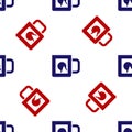 Blue and red Coffee cup icon isolated seamless pattern on white background. Take away print. Vector Royalty Free Stock Photo