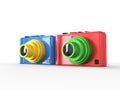 Blue and red compact digital photo cameras Royalty Free Stock Photo