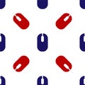 Blue and red Computer mouse icon isolated seamless pattern on white background. Optical with wheel symbol. Vector Royalty Free Stock Photo