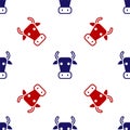 Blue and red Cow icon isolated seamless pattern on white background. Vector Royalty Free Stock Photo