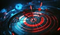 Blue and red dartboard success with precision arrow hit. business achievement objective target concept Royalty Free Stock Photo