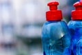 Blue And Red Detergent Bottle Close Up