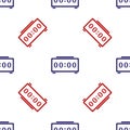 Blue and red Digital alarm clock icon isolated seamless pattern on white background. Electronic watch alarm clock. Time Royalty Free Stock Photo
