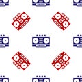 Blue and red DJ remote for playing and mixing music icon isolated seamless pattern on white background. DJ mixer Royalty Free Stock Photo