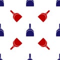 Blue and red Dustpan icon isolated seamless pattern on white background. Cleaning scoop services. Vector Illustration Royalty Free Stock Photo