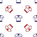 Blue and red Embroidered shirt icon isolated seamless pattern on white background. National ukrainian clothing. Vector Royalty Free Stock Photo