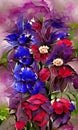 Blue and Red Flowers - Digital Art - Water Color Style Royalty Free Stock Photo