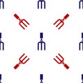Blue and red Garden rake icon isolated seamless pattern on white background. Tool for horticulture, agriculture, farming Royalty Free Stock Photo