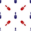 Blue and red Garden trowel spade or shovel icon isolated seamless pattern on white background. Gardening tool. Tool for Royalty Free Stock Photo