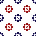 Blue and red Gear and lightning icon isolated seamless pattern on white background. Electric power. Lightning bolt sign Royalty Free Stock Photo