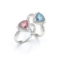 Blue and Red Gemstone Diamond Rings Royalty Free Stock Photo