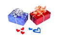 Blue red gift box red blue hearts on white isolate background Royalty Free Stock Photo