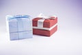 Blue and red gift boxes with jewelry Royalty Free Stock Photo