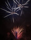 Blue fireworks in Ostrava with city hall clock Royalty Free Stock Photo