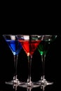 Blue, red, and green cocktails Royalty Free Stock Photo