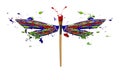 Blue red green white paint made dragonfly Royalty Free Stock Photo