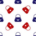 Blue and red Handbag icon isolated seamless pattern on white background. Female handbag sign. Glamour casual baggage Royalty Free Stock Photo