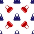 Blue and red Handbag icon isolated seamless pattern on white background. Female handbag sign. Glamour casual baggage Royalty Free Stock Photo
